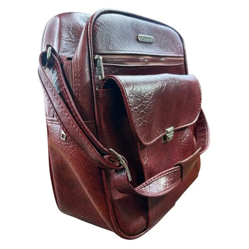 Vintage Samsonite Sonora II Dark Red Faux Leather Carry-On Travel Tote Bag CLEAN